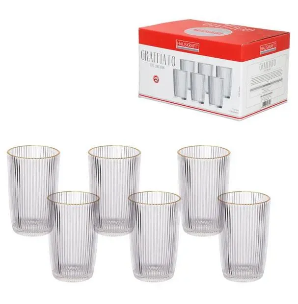Conjunto de 6 Copos de Vidro Long Drink 370ml Graffiato com Borda Dourada – Haüskraft, foto 2