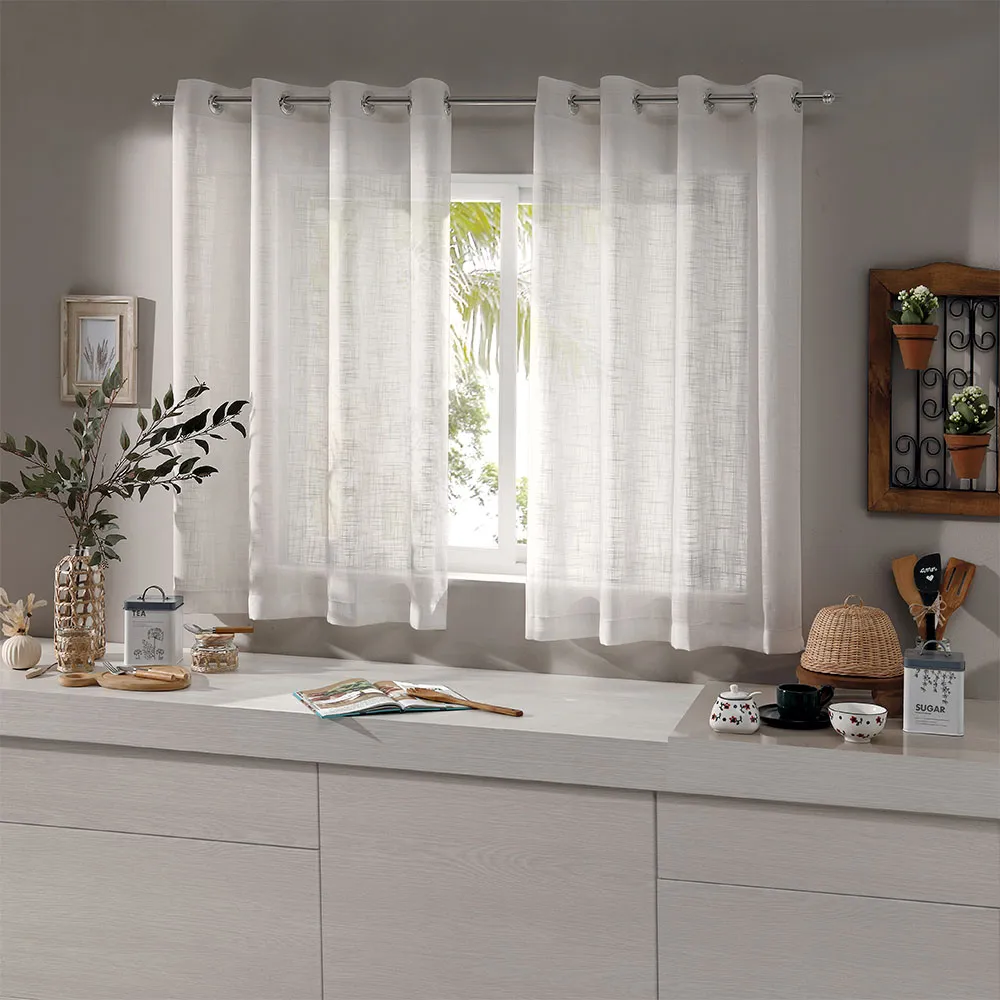 Cortina de Cozinha Linhão Gaze de Linho 2,60m x 1,40m – Branca