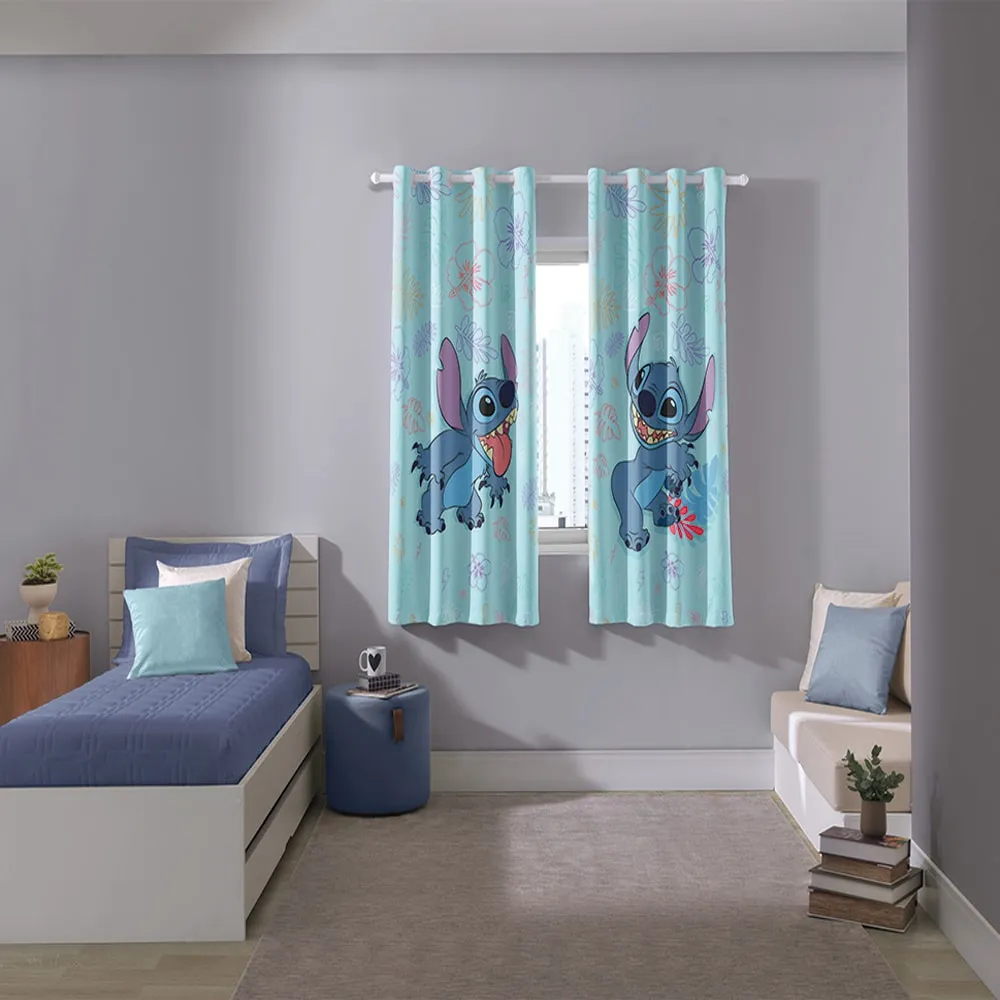 Cortina Infantil Blackout Tecido 70% Stitch Aloha 2,60x1,70 – Azul