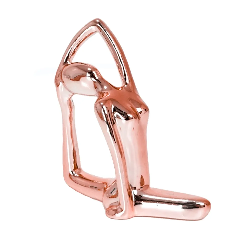 Enfeite Decorativo Estatueta Bailarina / Posição Yoga Porcelana Metalizada – Rose Gold – 10cm x 12cm, foto 2
