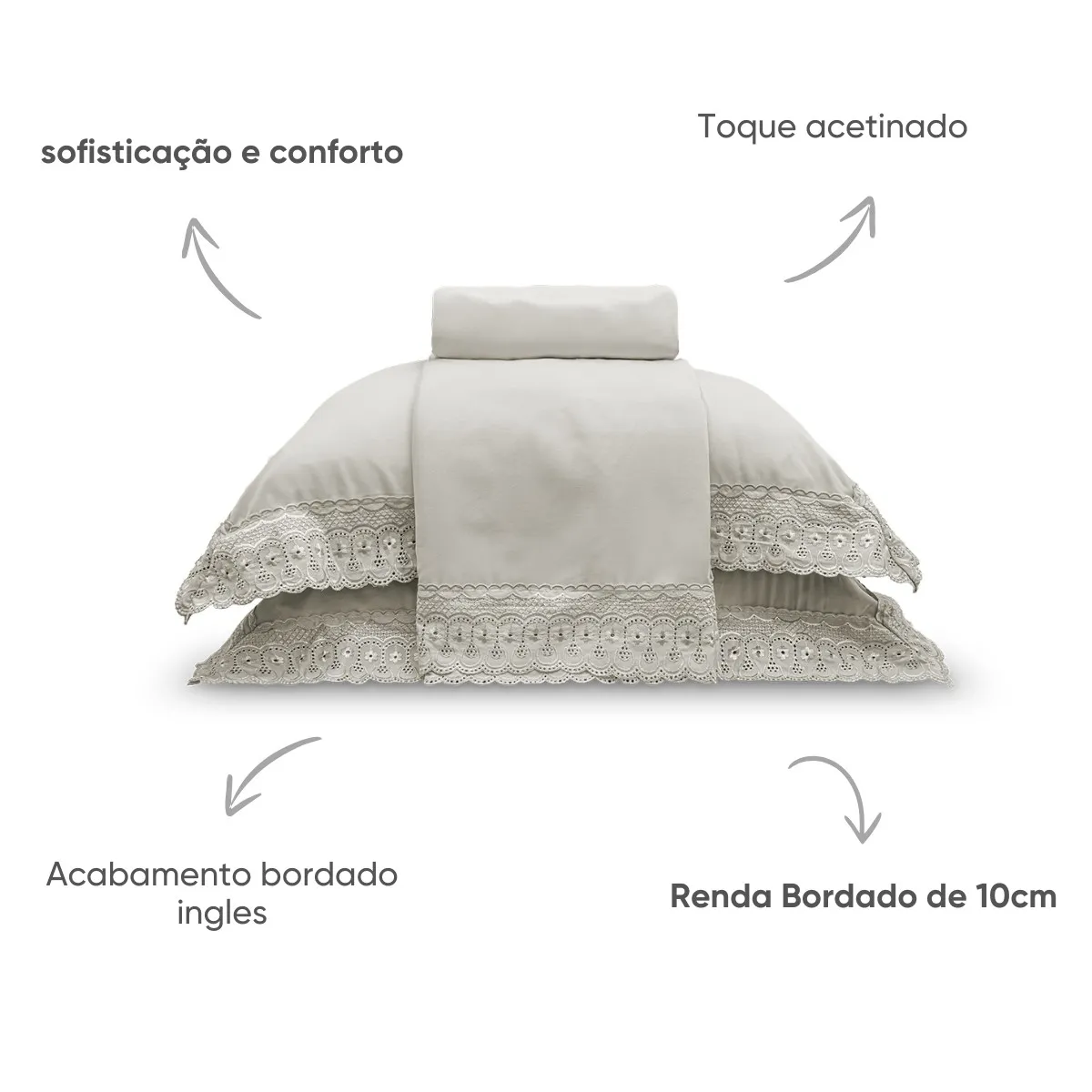 Jogo de Cama Casal Bordado Inglês Premium Appel Home – 4 Peças – Amêndoa, foto 2