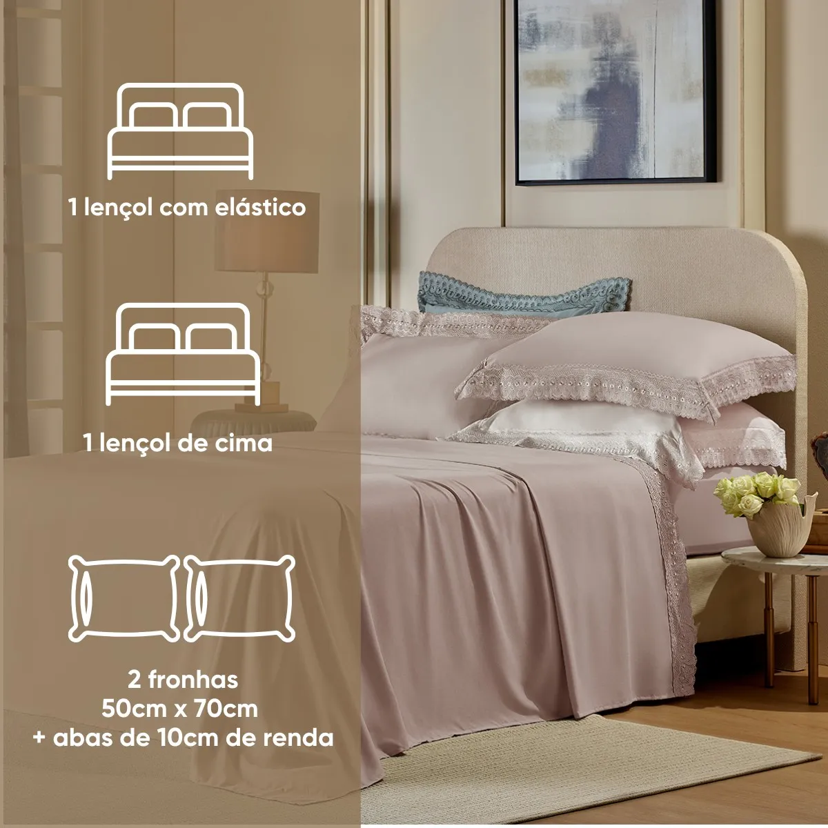 Jogo de Cama Casal Bordado Inglês Premium Appel Home – 4 Peças – Rosa Secrets, foto 3