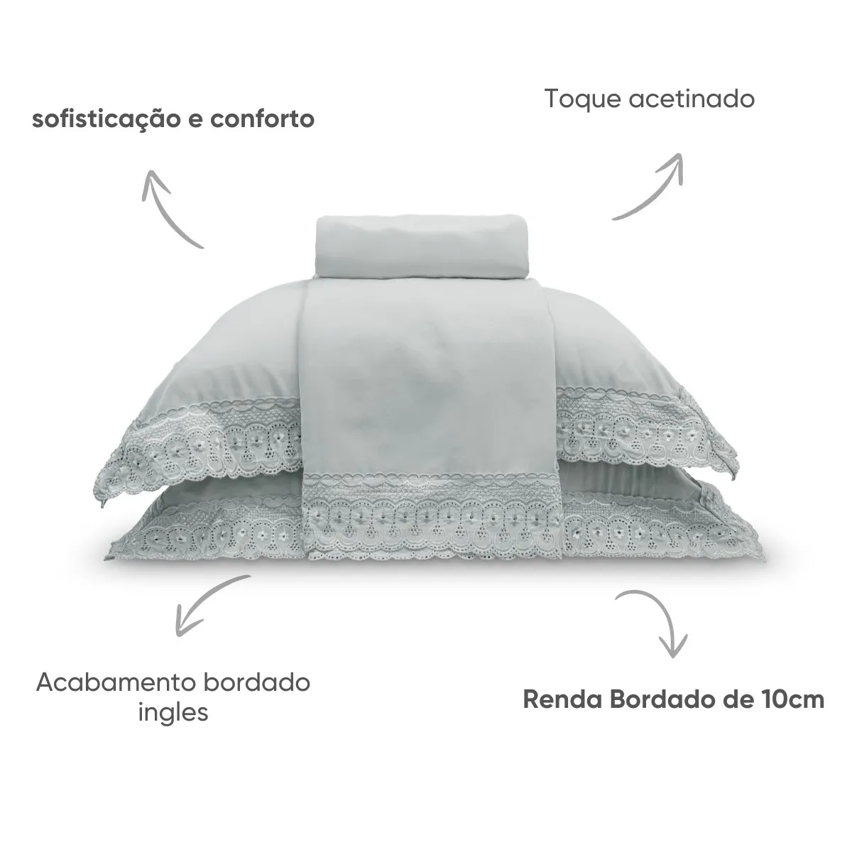 Jogo de Cama Queen Bordado Inglês Premium Appel Home – 4 Peças – Prata, foto 2