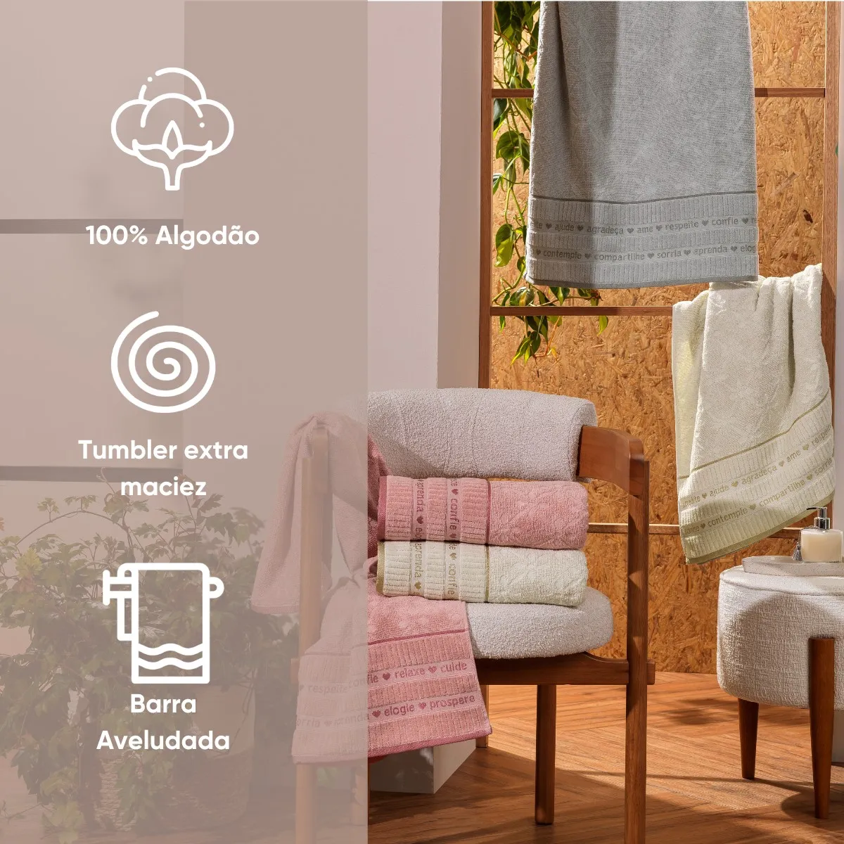Jogo de Toalhas 2 Peças Eternity Appel Home – Barra Aveludada – Rosa Pó, foto 5