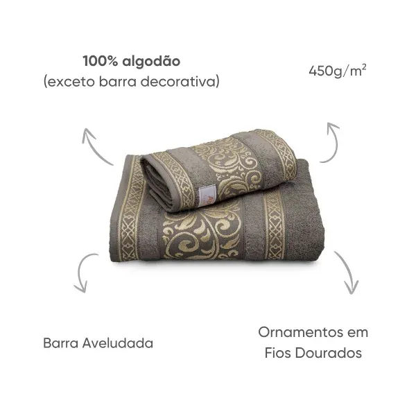 Jogo de Toalhas 2 Peças Fio Penteado Appel Home La Vie – 100% Algodão – Cinza, foto 4
