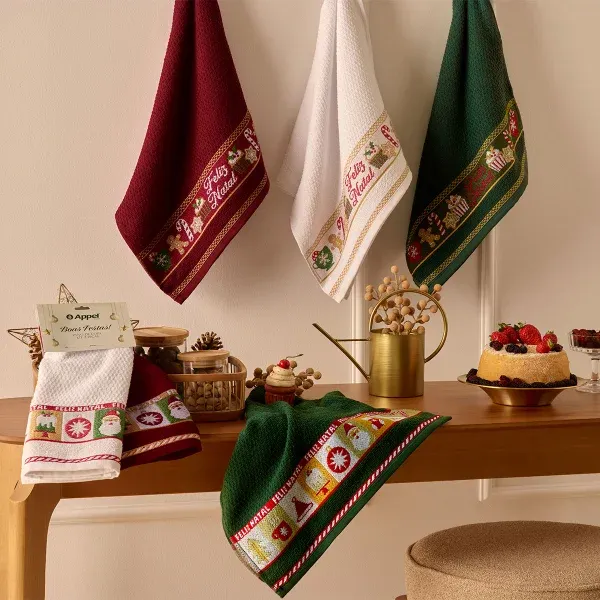 Pano de Prato Atoalhado Natalino Appel Home Barra Jacquard 45cm x 68cm – Doces Branco, foto 2