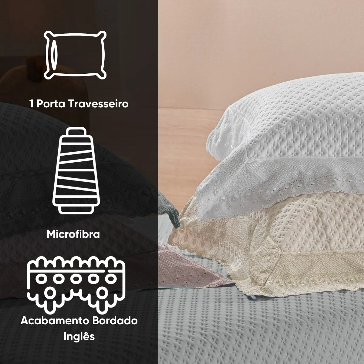 Porta Travesseiro Avulso com Renda Bordare Premium Appel Home – Rosa Secrets, foto 4