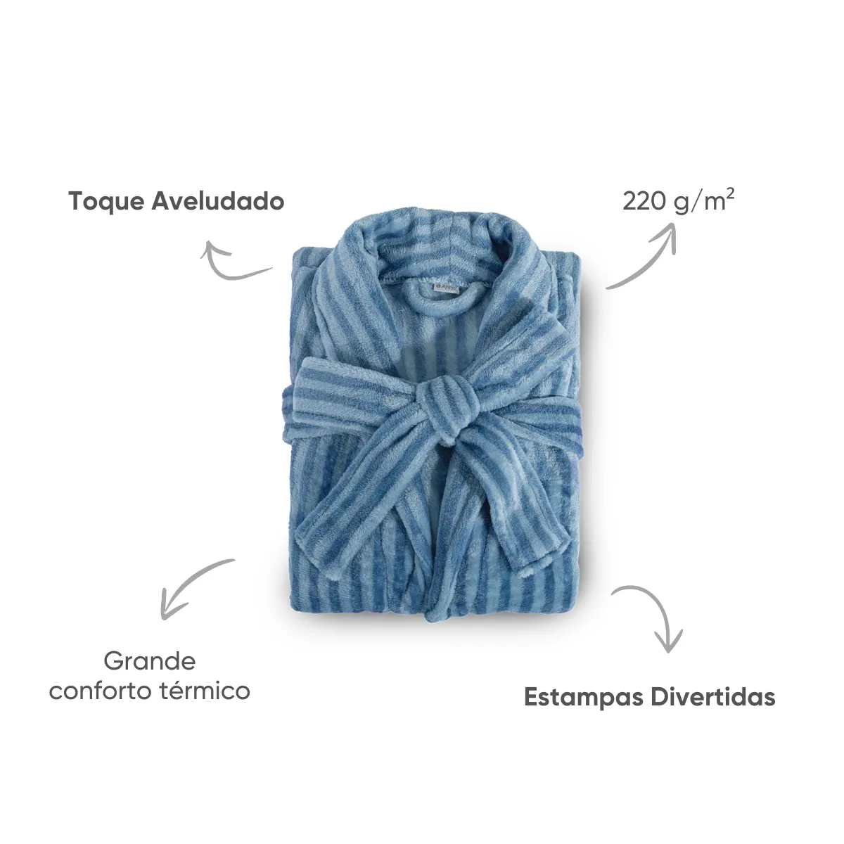 Roupão de Microfibra Flannel Charme Appel Home – Listrado Azul, foto 2