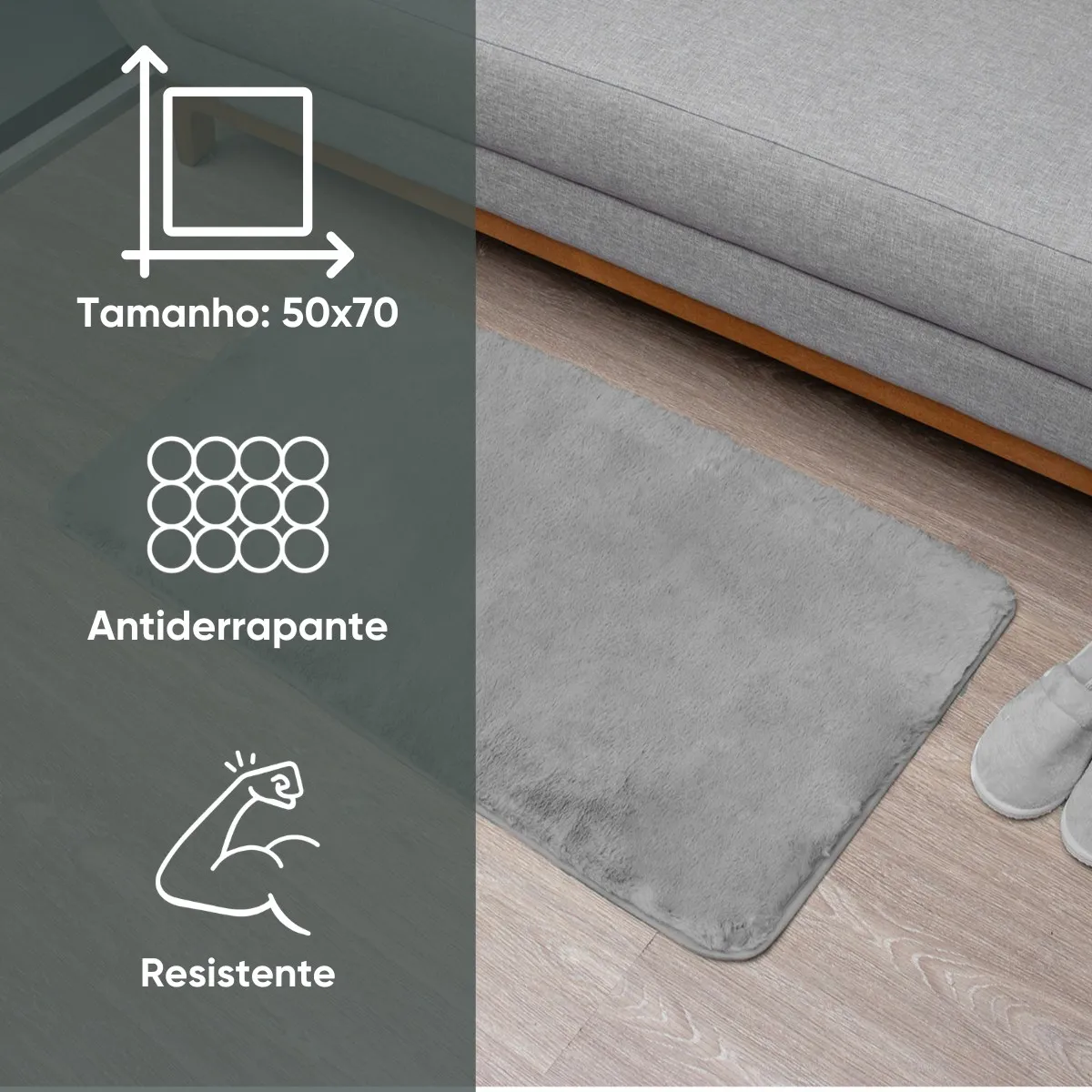 Tapete Antiderrapante Fluffy Appel Home – Toque Pele de Coelho – 50×70 cm – Cinza Nuvem, foto 2