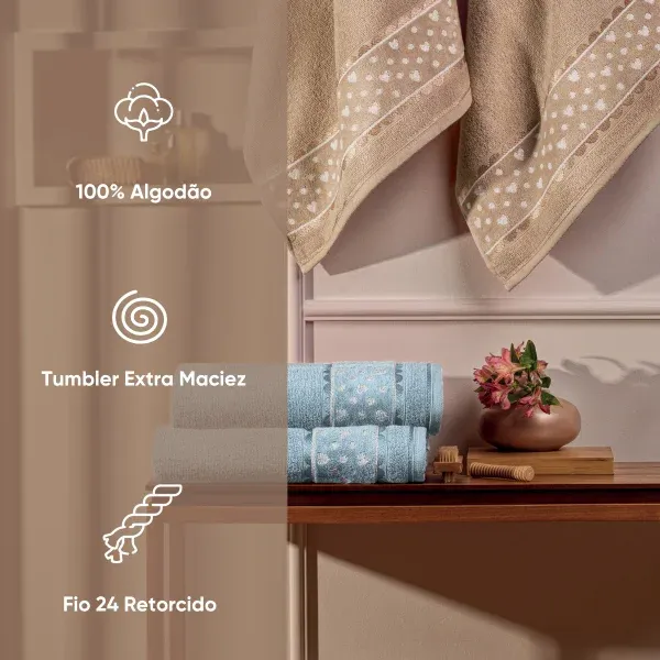 Toalha de Banho Appel Home Charme Barra Jacquard Aveludada – 100% Algodão 68cm x 1,35m – Camurça, foto 3