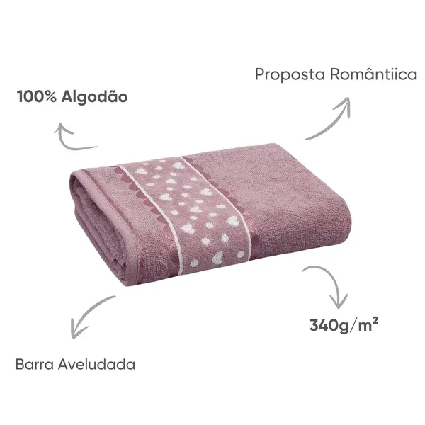 Toalha de Banho Appel Home Charme Barra Jacquard Aveludada – 100% Algodão 68cm x 1,35m – Orquídea Misty, foto 3