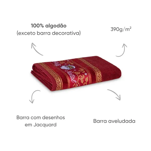 Toalha de Banho Appel Home Natalina Barra Jacquard – 91% Algodão 68cm x 1,35m – Noel Bordô, foto 4