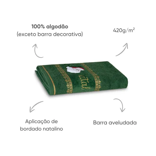 Toalha de Banho Appel Home Natalina Bordada – 100% Algodão 68cm x 1,35m – Noel Verde, foto 3