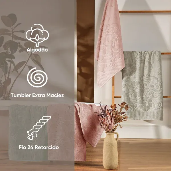Toalha de Banho Aveludada Appel Home Velvet Flower – 100% Algodão 68cm x 1,40m – Rosa Antigo, foto 4