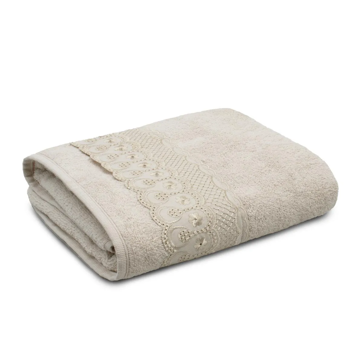 Toalha de Banho Bordado Inglês Bordare Appel Home – 100% Algodão – Bege Glacê