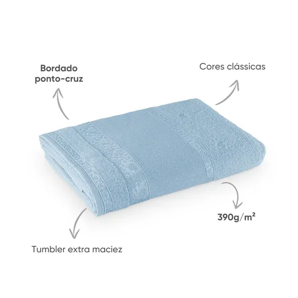 Toalha de Banho Para Bordar Appel Home Ateliê Barra Etamine – 100% Algodão 68cm x 1,40m – Azul Névoa, foto 4