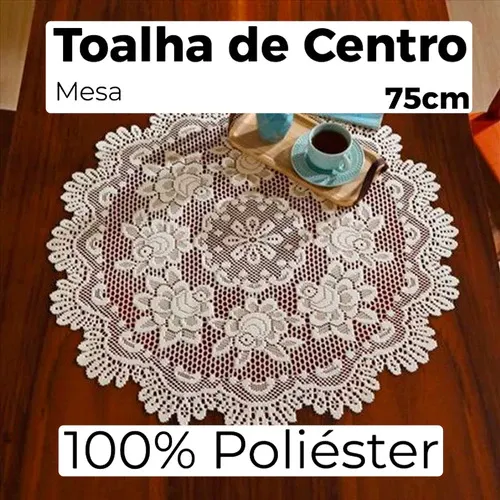 Toalha de Centro de Mesa Redonda em Renda Gardênia Branca Interlar – 75cm, foto 3