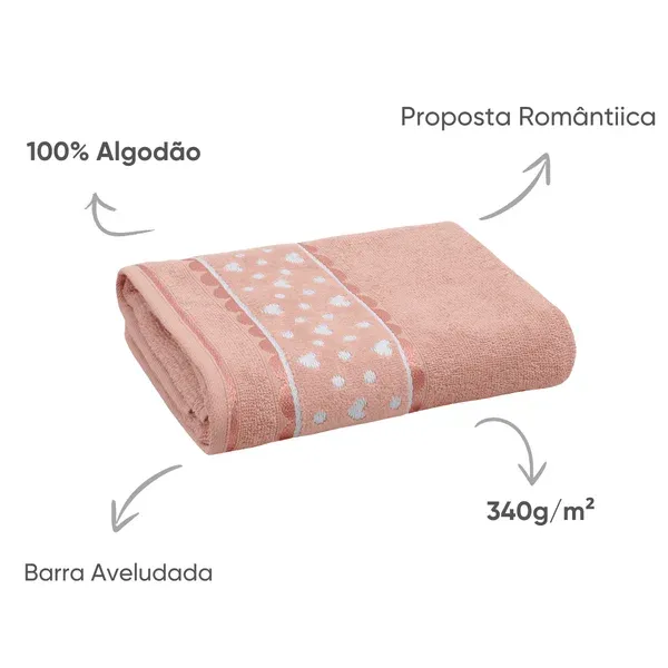 Toalha de Rosto Appel Home Charme Barra Jacquard Aveludada – 100% Algodão 45cm x 68cm – Rosê Misty, foto 3