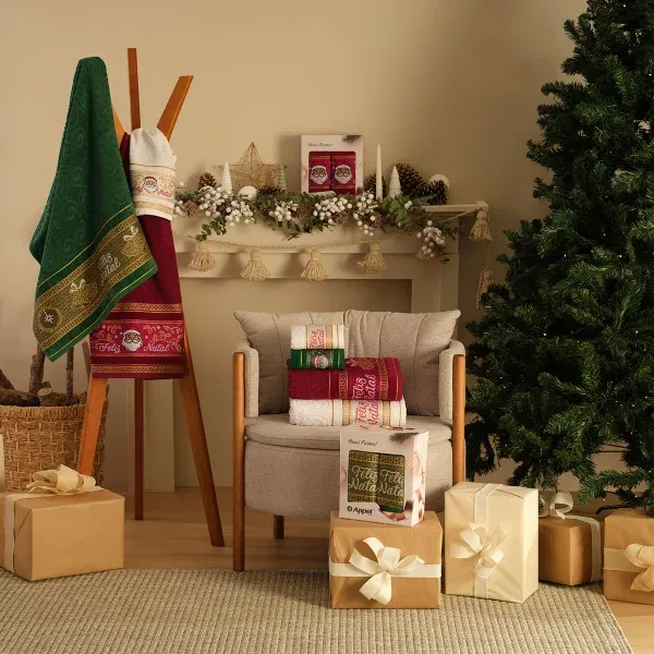 Toalha de Rosto Appel Home Natalina Barra Jacquard – 91% Algodão 45cm x 68cm – Natal Verde, foto 2