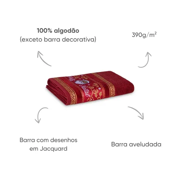 Toalha de Rosto Appel Home Natalina Barra Jacquard – 91% Algodão 45cm x 68cm – Noel Bordô, foto 3