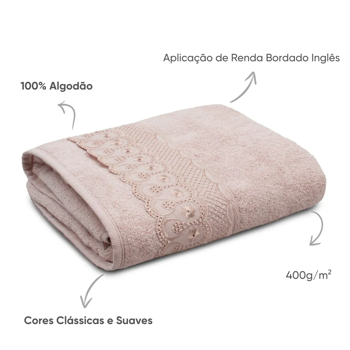 Toalha de Rosto Bordado Inglês Bordare Appel Home – 100% Algodão – Rosa Secrets, foto 3