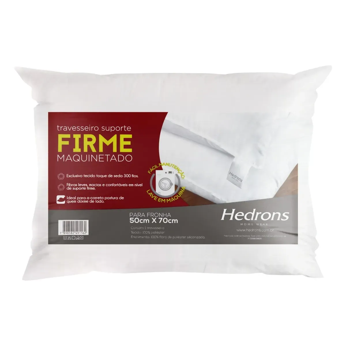 Travesseiro Maquinetado Hedrons Home Wear Fibras Siliconizadas – 50cm x 70cm – Branco, foto 2