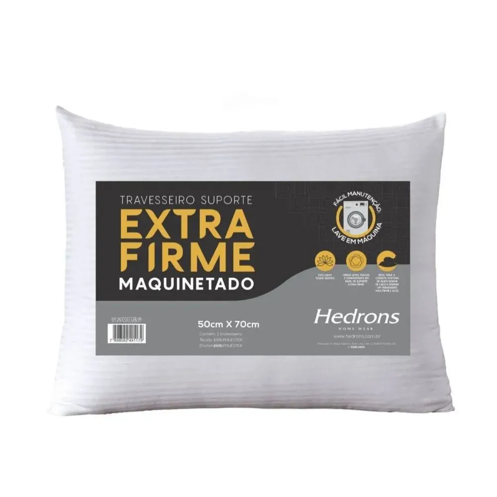 Travesseiro Maquinetado Suporte Extra Firme 250 Fios – 50cm x 70cm – Branco, foto 3