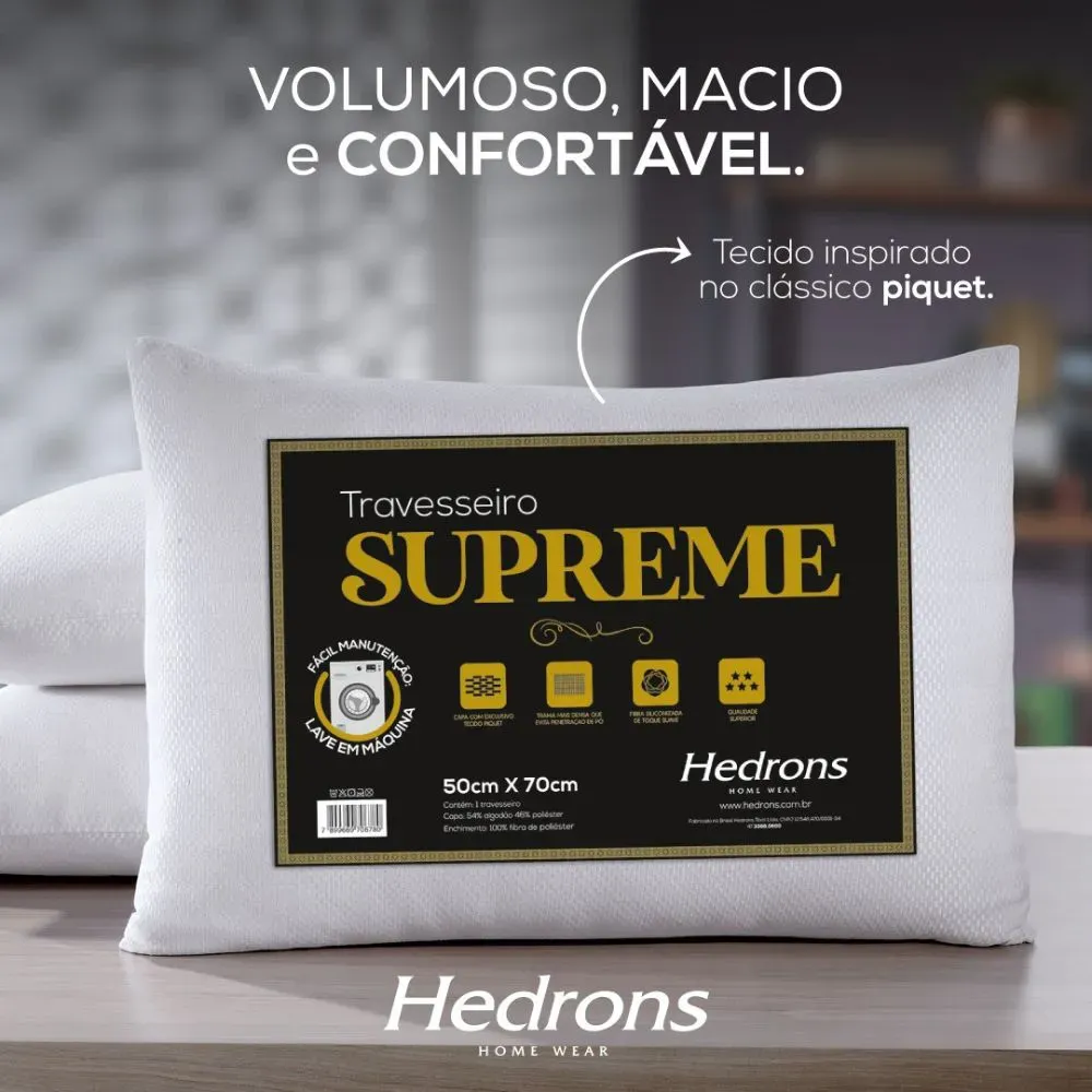 Travesseiro Supreme Matelassado Tecido Duplo – 50cm x 70cm – Branco, foto 3
